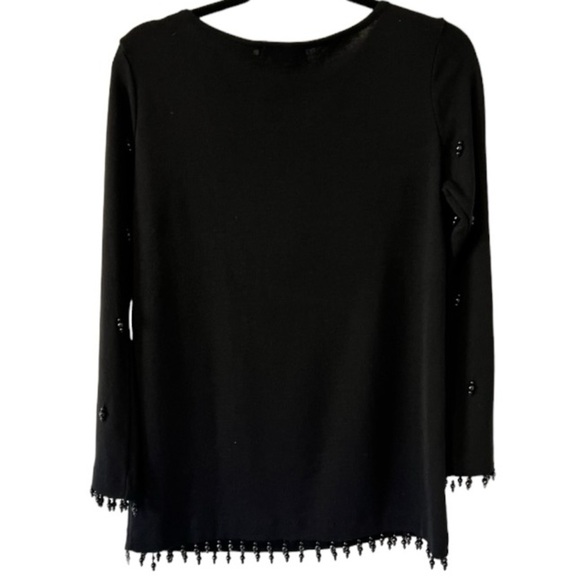 Theomiles Black Long Sleeve Beaded Accent Tunic Sweater Womens - Picture 2 of 6